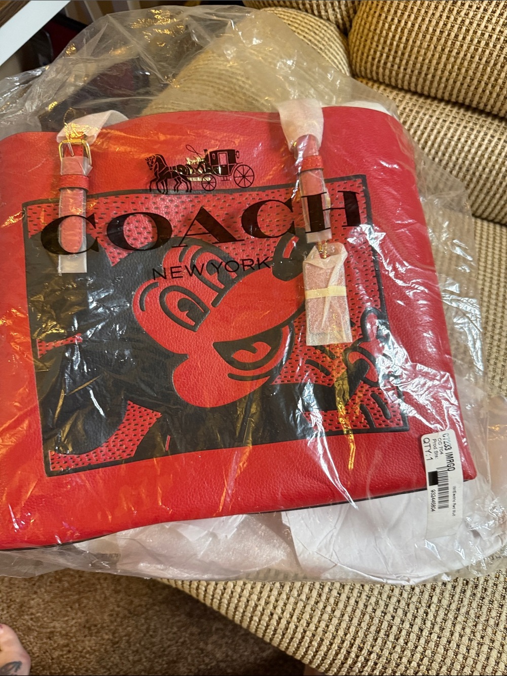 COACH Red and Black Graphic Leather Tote